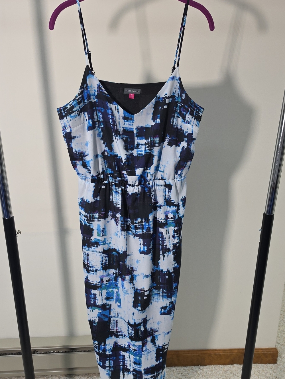 Abstract Blue Print Midi Dress with Adjustable Straps
